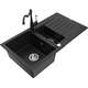 Mexen Matias zlewozmywak granitowy 1,5-komorowy z ociekaczem i baterią kuchenną Carla, czarny - 6502-77-670700-70