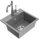 Mexen Milo zlewozmywak granitowy 1-komorowy z baterią kuchenną Carla, szary - 6505-71-670700-71