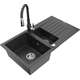 Mexen Matias zlewozmywak granitowy 1,5-komorowy z ociekaczem i baterią kuchenną Savita, czarny nakrapiany - 6502-76-672601-76