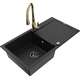 Mexen Leo zlewozmywak granitowy 1-komorowy z ociekaczem i baterią kuchenną Savita, czarny - 6501-77-672601-50-B