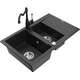 Mexen Gaspar zlewozmywak granitowy 1,5-komorowy z ociekaczem i baterią kuchenną Carla czarny/srebrny metalik - 6507-73-670700-70