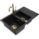 Mexen Gaspar zlewozmywak granitowy 1,5-komorowy z ociekaczem i baterią kuchenną Carla, czarny - 6507-77-670700-50