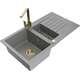Mexen Matias zlewozmywak granitowy 1,5-komorowy z ociekaczem i baterią kuchenną Rita, szary - 6502-71-670300-50