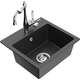 Mexen Milo zlewozmywak granitowy 1-komorowy z baterią kuchenną Carla, czarny nakrapiany - 6505-76-670700-00