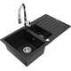 Mexen Matias zlewozmywak granitowy 1,5-komorowy z ociekaczem i baterią kuchenną Savita, czarny - 6502-77-672601-00