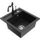 Mexen Vito zlewozmywak granitowy 1-komorowy z baterią kuchenną Carla, czarny/srebrny metalik - 6503-73-670700-70