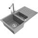 Mexen Matias zlewozmywak granitowy 1,5-komorowy z ociekaczem i baterią kuchenną Duero, szary - 6502-71-671600-00