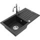 Mexen Pablo zlewozmywak granitowy 1-komorowy z ociekaczem i baterią kuchenną Carla, czarny/srebrny metalik - 6510-73-670700-00