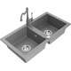 Mexen Mario zlewozmywak granitowy 2-komorowy z baterią kuchenną Carla, szary - 6504-71-670700-71