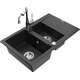 Mexen Gaspar zlewozmywak granitowy 1,5-komorowy z ociekaczem i baterią kuchenną Carla czarny/srebrny metalik - 6507-73-670700-00