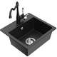 Mexen Milo zlewozmywak granitowy 1-komorowy z baterią kuchenną Carla, czarny/srebrny metalik - 6505-73-670700-70