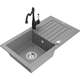 Mexen Pablo zlewozmywak granitowy 1-komorowy z ociekaczem i baterią kuchenną Carla, szary - 6510-71-670700-70