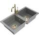 Mexen Mario zlewozmywak granitowy 2-komorowy z baterią kuchenną Carla, szary - 6504-71-670700-50