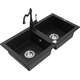 Mexen Mario zlewozmywak granitowy 2-komorowy z baterią kuchenną Carla, czarny - 6504-77-670700-70