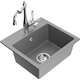 Mexen Milo zlewozmywak granitowy 1-komorowy z baterią kuchenną Carla, szary - 6505-71-670700-00