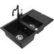 Mexen Gaspar zlewozmywak granitowy 1,5-komorowy z ociekaczem i baterią kuchenną Carla, czarny - 6507-77-670700-70
