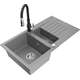 Mexen Matias zlewozmywak granitowy 1,5-komorowy z ociekaczem i baterią kuchenną Savita, szary - 6502-71-672601-70