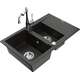 Mexen Gaspar zlewozmywak granitowy 1,5-komorowy z ociekaczem i baterią kuchenną Carla, czarny/złoty metalik - 6507-75-670700-00
