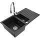 Mexen Matias zlewozmywak granitowy 1,5-komorowy z ociekaczem i baterią kuchenną Savita, czarny/srebrny - 6502-73-672601-00