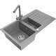 Mexen Matias zlewozmywak granitowy 1,5-komorowy z ociekaczem i baterią kuchenną Duero, szary - 6502-71-671600-71