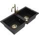 Mexen Mario zlewozmywak granitowy 2-komorowy z baterią kuchenną Carla, czarny - 6504-77-670700-50
