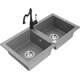 Mexen Mario zlewozmywak granitowy 2-komorowy z baterią kuchenną Carla, szary - 6504-71-670700-70
