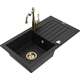 Mexen Pablo zlewozmywak granitowy 1-komorowy z ociekaczem i baterią kuchenną Carla, czarny - 6510-77-670700-50