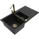 Mexen Matias zlewozmywak granitowy 1,5-komorowy z ociekaczem i baterią kuchenną Rita, czarny - 6502-77-670300-50
