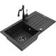 Mexen Pablo zlewozmywak granitowy 1-komorowy z ociekaczem i baterią kuchenną Carla, czarny/srebrny metalik - 6510-73-670700-70-B