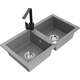 Mexen Mario zlewozmywak granitowy 2-komorowy z baterią kuchenną Rita, szary - 6504-71-670300-70