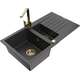 Mexen Matias zlewozmywak granitowy 1,5-komorowy z ociekaczem i baterią kuchenną Rita, czarny nakrapiany  - 6502-76-670300-50