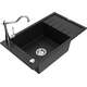 Mexen Elias zlewozmywak granitowy 1-komorowy z ociekaczem i baterią kuchenną Carla, czarny - 6511-77-670700-00