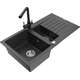 Mexen Matias zlewozmywak granitowy 1,5-komorowy z ociekaczem i baterią kuchenną Duero, czarny nakrapiany - 6502-76-671600-70