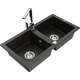 Mexen Mario zlewozmywak granitowy 2-komorowy z baterią kuchenną Rita, czarny/złoty metalik - 6504-75-670300-00