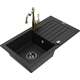 Mexen Pablo zlewozmywak granitowy 1-komorowy z ociekaczem i baterią kuchenną Carla, czarny - 6510-77-670700-50-B