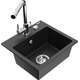 Mexen Milo zlewozmywak granitowy 1-komorowy z baterią kuchenną Duero, czarny/srebrny metalik - 6505-73-671600-00