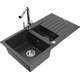 Mexen Matias zlewozmywak granitowy 1,5-komorowy z ociekaczem i baterią kuchenną Duero, czarny nakrapiany - 6502-76-671600-00