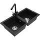 Mexen Mario zlewozmywak granitowy 2-komorowy z baterią kuchenną Duero, czarny - 6504-77-671600-70