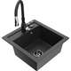 Mexen Vito zlewozmywak granitowy 1-komorowy z baterią kuchenną Savita, czarny nakrapiany - 6503-76-672601-70-B
