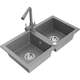 Mexen Mario zlewozmywak granitowy 2-komorowy z baterią kuchenną Duero, szary - 6504-71-671600-71