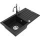 Mexen Pablo zlewozmywak granitowy 1-komorowy z ociekaczem i baterią kuchenną Carla, czarny - 6510-77-670700-00
