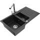 Mexen Matias zlewozmywak granitowy 1,5-komorowy z ociekaczem i baterią kuchenną Duero, czarny/srebrny metalik- 6502-73-671600-00