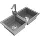 Mexen Mario zlewozmywak granitowy 2-komorowy z baterią kuchenną Rita, szary - 6504-71-670300-71
