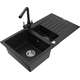 Mexen Matias zlewozmywak granitowy 1,5-komorowy z ociekaczem i baterią kuchenną Duero, czarny - 6502-77-671600-70