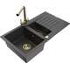 Mexen Matias zlewozmywak granitowy 1,5-komorowy z ociekaczem i baterią kuchenną Duero, czarny nakrapiany - 6502-76-671600-50