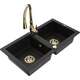 Mexen Mario zlewozmywak granitowy 2-komorowy z baterią kuchenną Savita, czarny - 6504-77-672601-50