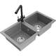 Mexen Mario zlewozmywak granitowy 2-komorowy z baterią kuchenną Duero, szary - 6504-71-671600-70