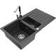 Mexen Matias zlewozmywak granitowy 1,5-komorowy z ociekaczem i baterią kuchenną Rita, czarny nakrapiany  - 6502-76-670300-00