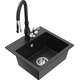 Mexen Milo zlewozmywak granitowy 1-komorowy z baterią kuchenną Savita, czarny/srebrny metalik- 6505-73-672601-70