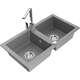 Mexen Mario zlewozmywak granitowy 2-komorowy z baterią kuchenną Rita, szary - 6504-71-670300-00